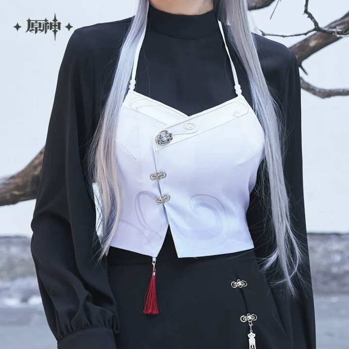 Shenhe Impression Crop Top & Shirt Set - Model Showcade 1 | Genshin Impact Merch | Hoyoverse Merch