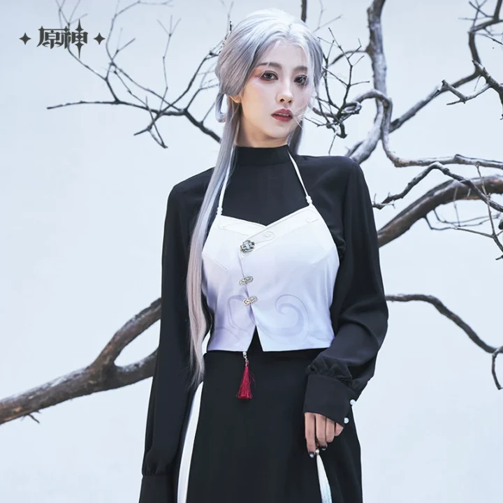 Shenhe Impression Crop Top & Shirt Set - Model Showcade 2 | Genshin Impact Merch | Hoyoverse Merch