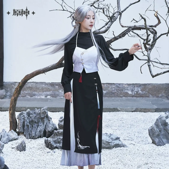 Shenhe Impression Crop Top & Shirt Set - Model Showcade 4 | Genshin Impact Merch | Hoyoverse Merch